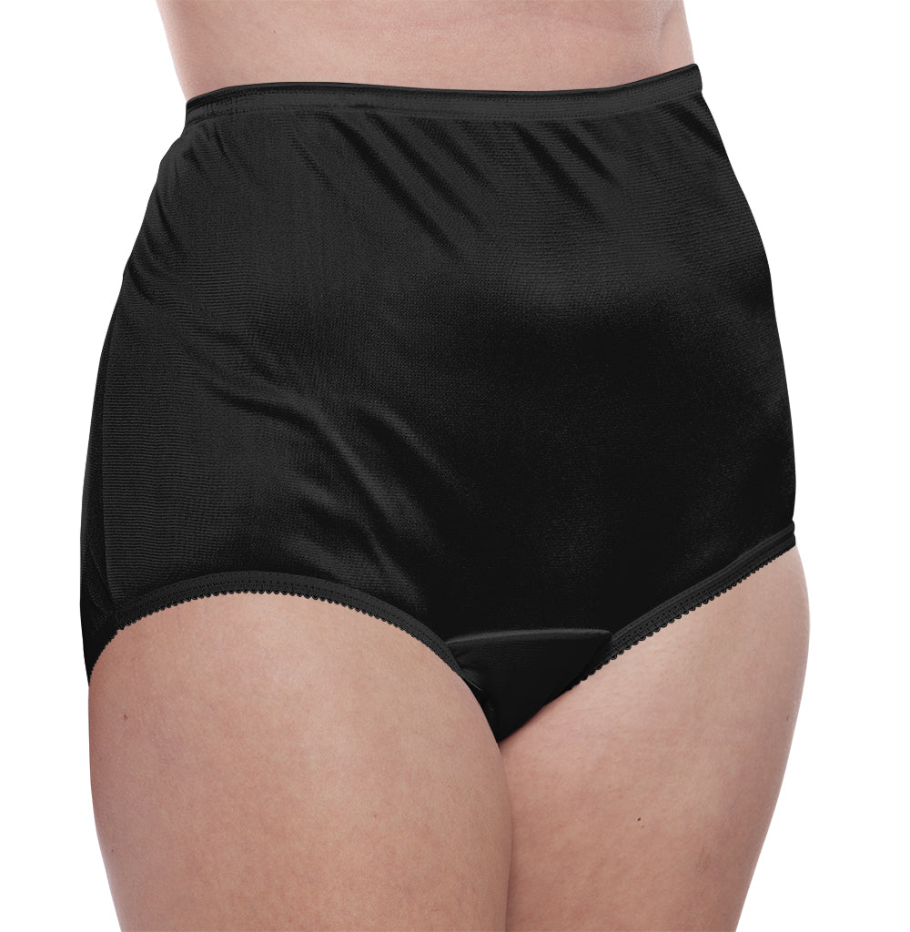 Classic Nylon, Full Coverage Brief Panty- Black 4 or 12 Pack