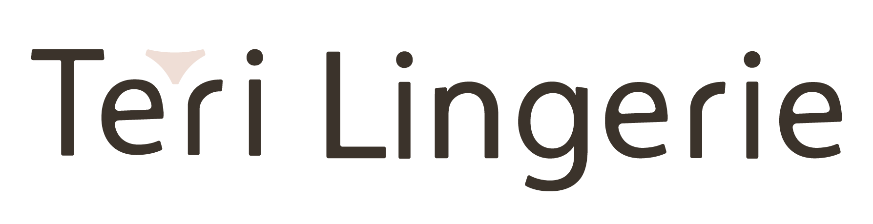 The logo text Teri Lingerie is written in a modern, rounded font. A small, light pink illustration of underwear replaces the dot over the letter i in Teri.
