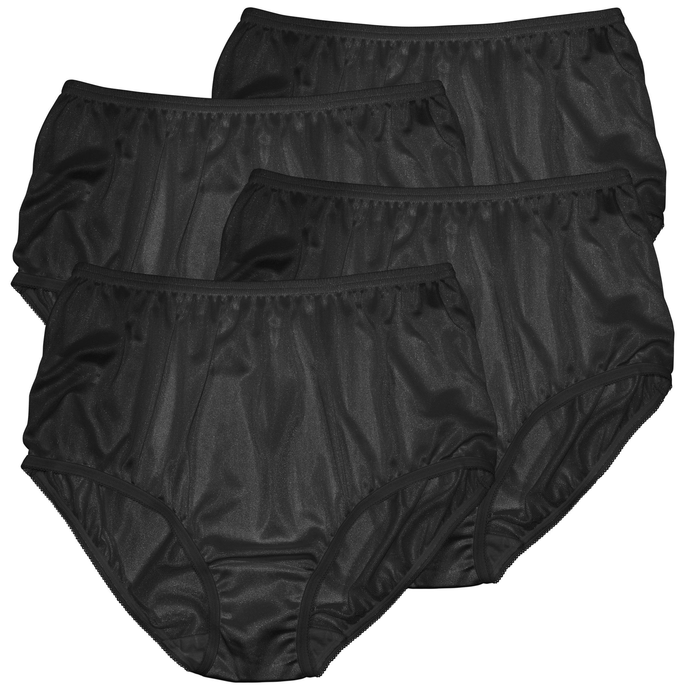 Classic Nylon, Full Coverage Brief Panty- Black 4 or 12 Pack (Plain Jane)