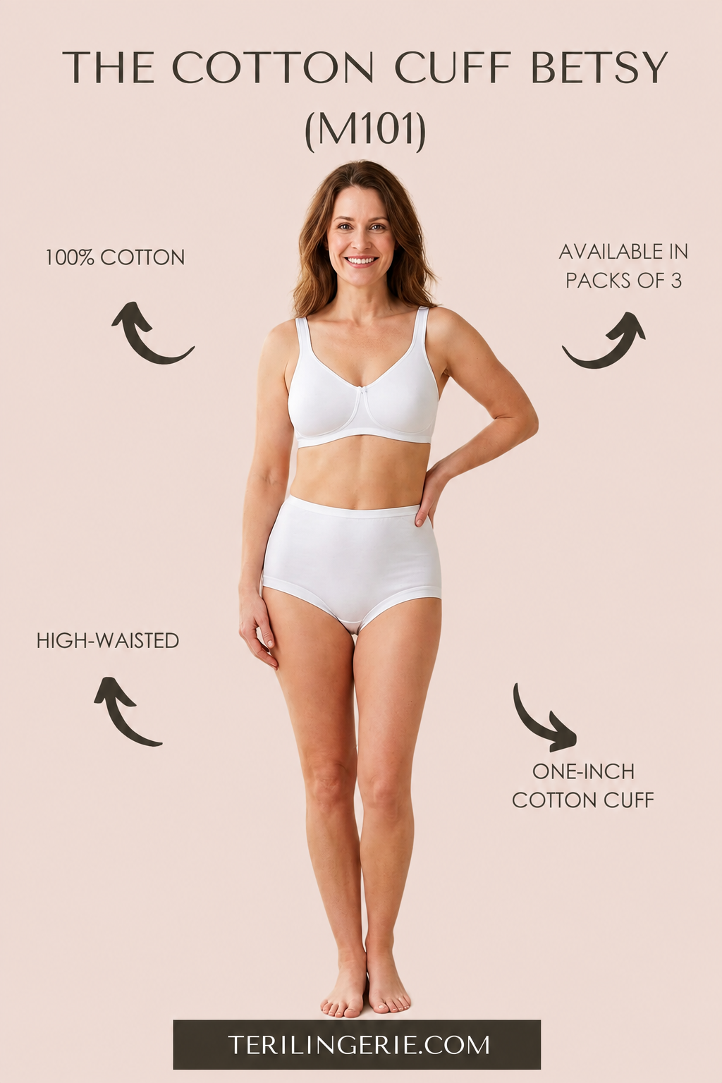 The Cotton Cuff Leg Betsy (M101) High Waist, 100% Cotton Brief with Cuff Leg