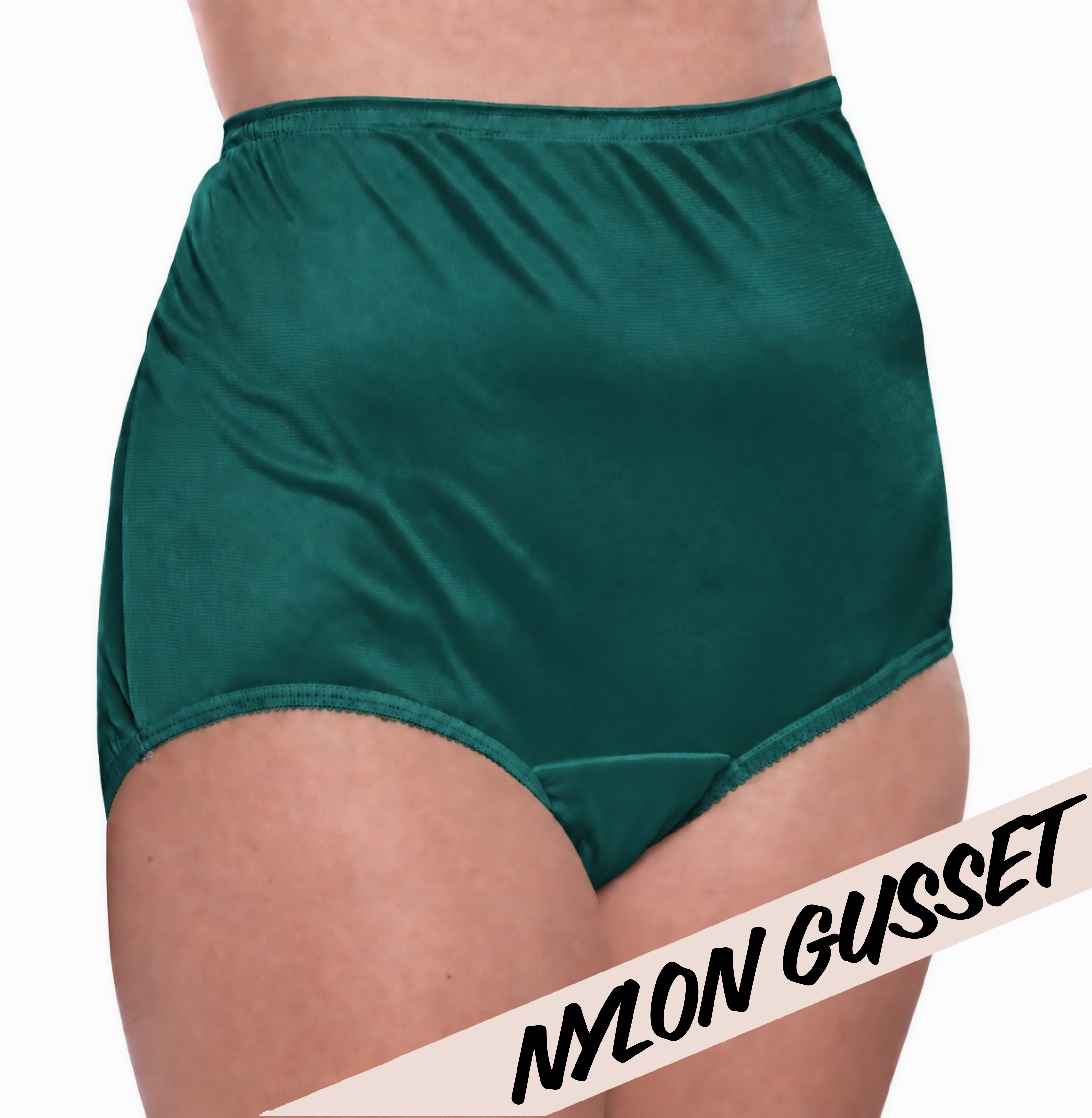 Teri Plain Jane 331 teal 4-pack with nylon gusset, full-coverage nylon briefs.