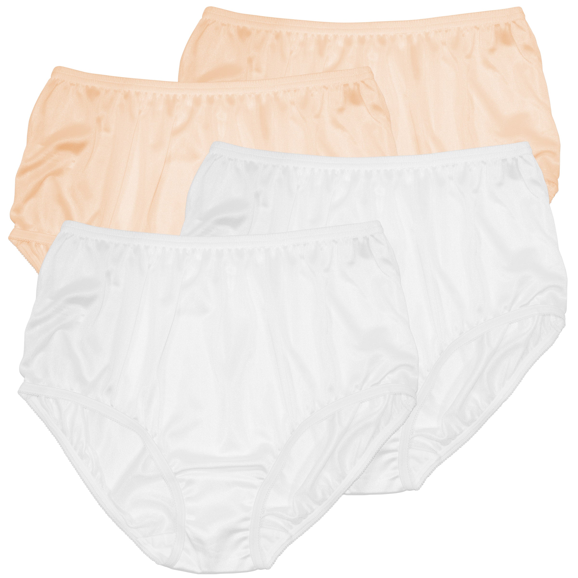 Classic Nylon, Full Coverage Brief Panty White and Beige 4 Pack (Plain Jane)