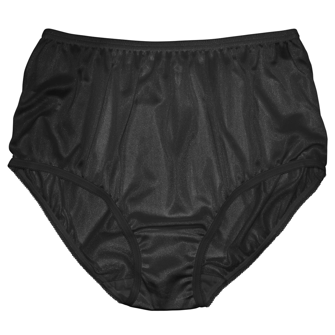 Classic Nylon, Full Coverage Brief Panty Black 4 Pack (Plain Jane) Teri Lingerie